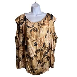 Talbots Women's Brown Floral Stretch Silk Tunic Blouse Est. Size 2X Cottagecore